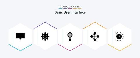 pacote básico de ícones de 25 glifos, incluindo . máquina do tempo. Internet. futuro. topologia vetor