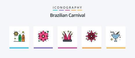 linha de carnaval brasileira cheia de 5 ícones incluindo . flor. pena de Quinn. floral. bigode. design de ícones criativos vetor