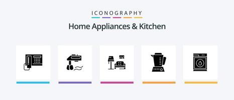 eletrodomésticos e pacote de ícones de glifo 5 de cozinha, incluindo cozinha. galeria. manual. sofá. caroço. design de ícones criativos vetor