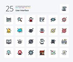interface do usuário pacote de ícones preenchidos com 25 linhas, incluindo proteção. ação. potência. visualizar. olho vetor