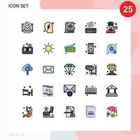 conjunto de pictogramas de 25 cores planas de linha preenchida simples de script de correio teclado de outono codificação de elementos de design de vetores editáveis