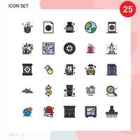 25 interface do usuário linha cheia pacote de cores planas de sinais e símbolos modernos de desempenho elementos de design de vetores editáveis geografia de mídia de proteína móvel