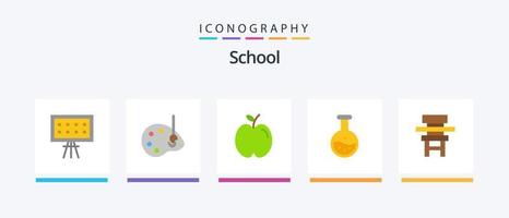 pacote de ícones de escola plana 5, incluindo cadeira. teste. maçã. Ciência. tubo. design de ícones criativos vetor