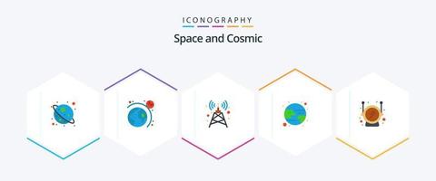 pacote de ícones planos do espaço 25, incluindo . . torre. segurança. capacete vetor