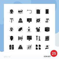 pacote de glifos sólidos de 25 símbolos universais de elementos de design de vetor editável de seta de interface do usuário do telefone online
