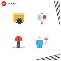 4 ícones criativos, sinais e símbolos modernos de pasta, computação em cogumelos, avatar de páscoa, elementos de design de vetores editáveis