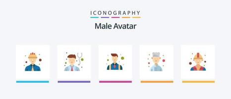 avatar masculino flat 5 icon pack incluindo . trabalhador. empreendedor. trabalho. cozinheiro. design de ícones criativos vetor