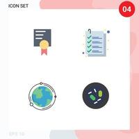 4 conceito de ícone plano para sites móveis e certificados de aplicativos, verificação mundial, descoberta de arquivos, elementos de design de vetores editáveis