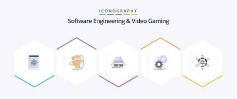 engenharia de software e jogos de vídeo 25 pacote de ícones planos incluindo disco. dirigir. do utilizador. almofada. jogos vetor