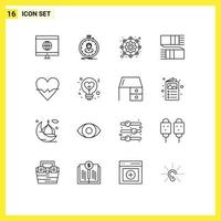16 sinais de contorno universal símbolos de acessórios de moda afiliados de lenço de amor elementos de design de vetores editáveis