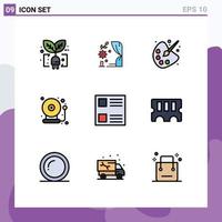 9 interface do usuário pacote de cores planas de linha cheia de sinais e símbolos modernos de layout de volta à escola alarme de cores elementos de design de vetores editáveis da escola