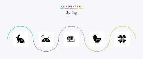 pacote de ícones de glifo de primavera 5, incluindo flor. anêmona. carro. primavera. ganso vetor