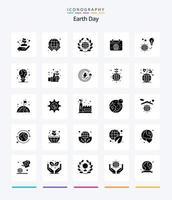 pacote criativo de ícones preto sólido do dia da terra 25, como proteção. globo. terra. terra. calendário vetor