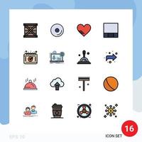 conjunto de linha preenchida de cor plana de interface móvel de 16 pictogramas de layout de vídeo de compromisso de agendamento elementos de design de vetor criativo editáveis favoritos