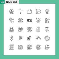 conjunto de 25 sinais de símbolos de ícones de interface do usuário modernos para beber refeição dia comida cozinhar elementos de design de vetores editáveis