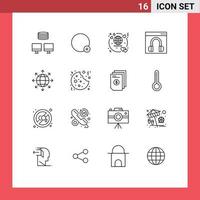 16 ícones criativos sinais e símbolos modernos de passaporte on-line global ajudam a entrar em contato com elementos de design de vetores editáveis