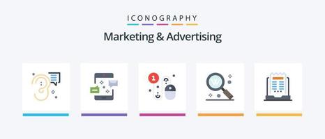 pacote de ícones de 5 planos de marketing e publicidade, incluindo pesquisa. chave. marketing. pago por clique. clique. design de ícones criativos vetor