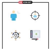 pacote de 4 sinais e símbolos de ícones planos modernos para mídia impressa na web, como avatar usuário lua homem amigos elementos de design vetorial editáveis vetor