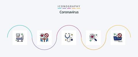 linha de coronavírus cheia de pacote de ícones de 5 planos, incluindo cruzeiro. Varredura. cuidados de saúde. germes. bactérias vetor