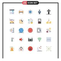 pacote de 25 sinais e símbolos modernos de cores planas para mídia impressa na web, como perfil de informações masculinas, configuração de avatar, elementos de design de vetores editáveis