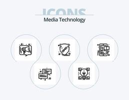 design de ícones do pacote de ícones de linha de tecnologia de mídia 5. cardápio. configuração do usuário. bate-papo. configuração. social vetor
