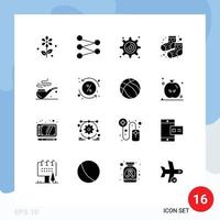 conjunto de glifos sólidos de interface móvel de 16 pictogramas de configurações de custos percentuais st pipe elementos de design de vetores editáveis