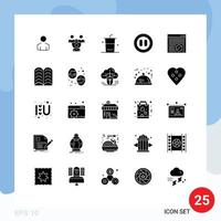 25 sinais de glifos sólidos universais símbolos de elementos de design de vetores editáveis de mídia de navegador de comida de internet de página da web