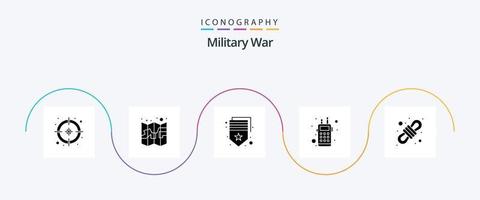 Pacote de ícones do glifo de guerra militar 5, incluindo acampamento. conversa. braço. walkie. investigação vetor