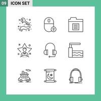 pacote de 9 sinais e símbolos de contornos modernos para mídia impressa na web, como elementos de design de vetores editáveis de pasta estrela de hardware de usuário
