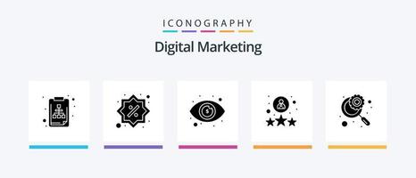 pacote de ícones de glyph 5 de marketing digital, incluindo lupa. avaliação do utilizador. visão de negócios. do utilizador. Avaliação. design de ícones criativos vetor