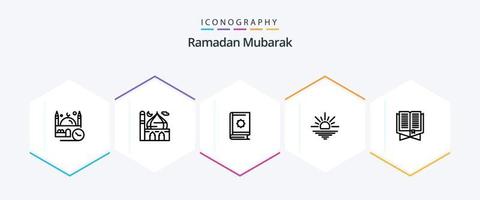 Pacote de ícones de 25 linhas do Ramadã, incluindo manhã. Sol. lua. Estrela. islamismo vetor