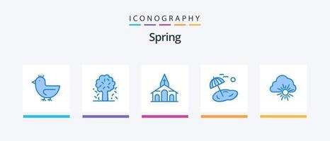 pacote de ícones de primavera azul 5, incluindo nuvem. árvore. primavera. Palma. primavera. design de ícones criativos vetor