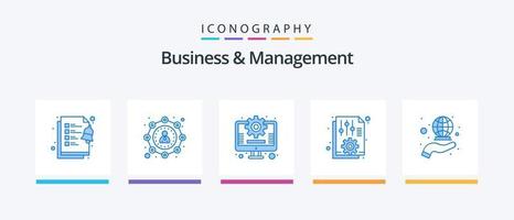 pacote de ícones azul 5 de negócios e gerenciamento, incluindo internacional. cobertura. gestão. relatório. escritório. design de ícones criativos vetor