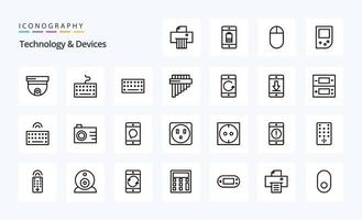 pacote de ícones de linha de 25 dispositivos vetor