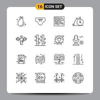16 símbolos universais de sinais de contorno de veículos, roupas velhas, grade de bicicleta, elementos de design vetorial editáveis vetor