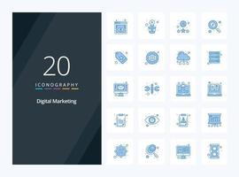 20 ícone de cor azul de marketing digital para apresentação vetor