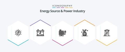 fonte de energia e pacote de ícones de 25 linhas da indústria de energia, incluindo bin. amigáveis. carro. eco. plugue vetor