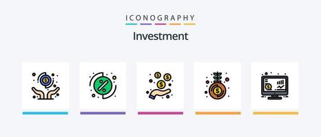 linha de investimento cheia de 5 ícones incluindo . dinheiro. visualizar. seo. investimento. design de ícones criativos vetor