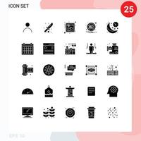 conjunto de glifos sólidos de interface móvel de 25 pictogramas de elementos de design de vetores editáveis românticos de interface de relógio