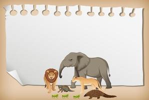 banner de papel vazio com animal africano selvagem vetor