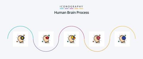 linha de processo do cérebro humano cheia de pacote de ícones plana 5 incluindo humano. cérebro. humano. mente. cabeça vetor