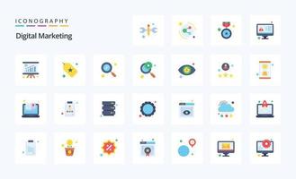 25 pacotes de ícones de cores planas de marketing digital vetor