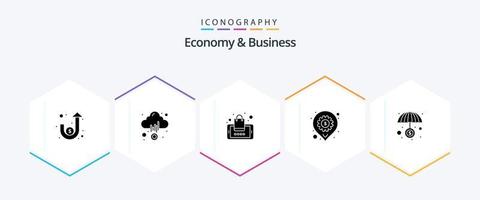 pacote de ícones de 25 glifos de economia e negócios, incluindo seguro. localização. aplicativo. linha. acessibilidade vetor