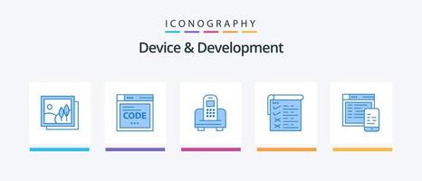 dispositivo e pacote de ícones azul 5 de desenvolvimento, incluindo design. qa. dispositivo. relatório. lista de controle. design de ícones criativos vetor