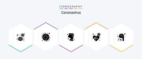 pacote de ícones de 25 glifos de coronavírus, incluindo homem. tosse. tosse. Tempo. coração vetor