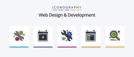 linha de design e desenvolvimento da web cheia de 5 ícones, incluindo equipamento. navegador. Arquivo. erro. html. design de ícones criativos vetor