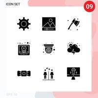 9 conceito de glifo sólido para sites móveis e aplicativos de tempestade de segurança imagens de cctv de acampamento elementos de design de vetores editáveis