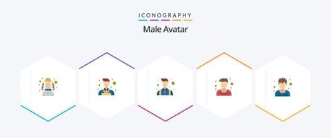 avatar masculino 25 pacote de ícones planos, incluindo esportista. exercitador. homem de negocios. atleta. cara vetor