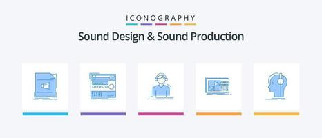 design de som e produção de som blue 5 icon pack incluindo equalização. ao controle. som. música. ouço. design de ícones criativos vetor