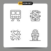 4 ícones criativos sinais modernos e símbolos de mapas gesto trem móvel coração elementos de design vetoriais editáveis vetor